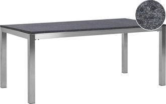 Beliani Mesa De Comedor De Jard&iacute;n Con Tablero De Granito Gris Y Plateado Patas De Acero Para 6 Personas 180 X 90 X 74 Cm Grosseto