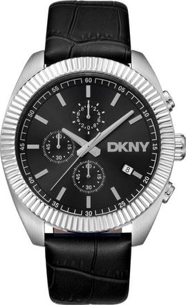 DKNY Chronograph Leather Strap Watch, 42mm in Black at Nordstrom