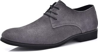 Generic Oxford Formal Shoes for Men Lace Up Round Toe Derby Shoes PU Leather Block Heel Non Slip Resistant Party(Grey,8.5 UK)