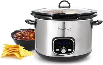 MegaChef 6 Quart + 2.6 Quart Split Stainless Steel Electric Slow Cooker in SIlver in Grey at Nordstrom