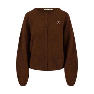 Zusss Basic vest met lange mouwen met broche - Dames - Truien - Bruin - Maat: XL Wol