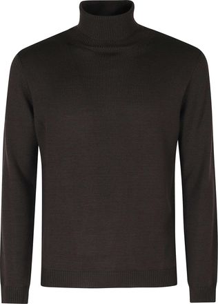 Roberto Collina Dark Brown High-Neck Ribbed Merino Wool Turtleneck