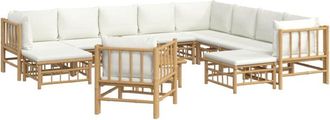 vidaXL Set De Muebles De Jard&iacute;n 12 Piezas Bamb&uacute; Y Cojines Blanco Crema Vidaxl