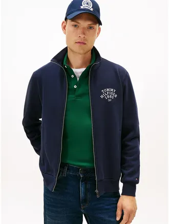 Tommy Hilfiger Mens Arch Logo Flex Fleece Zip Sweatshirt - Navy - XXL