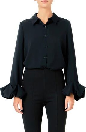 endless rose Bubble Cuff Shirt in Black at Nordstrom Rack, Size X-Small