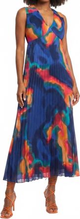 Nicole Miller Pleated Abstract Sleeveless Dress In Multi Print