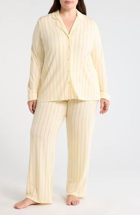 Nordstrom Moonlight Eco Knit Pajamas in Yellow Jane Stripe at Nordstrom, Size 1X
