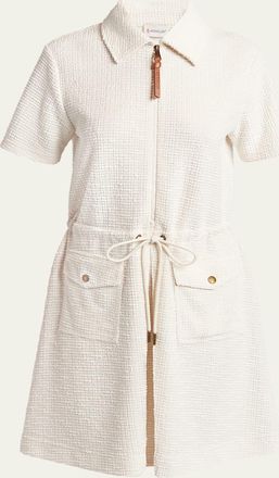 Moncler Short-Sleeve A-Line Tweed Shirtdress