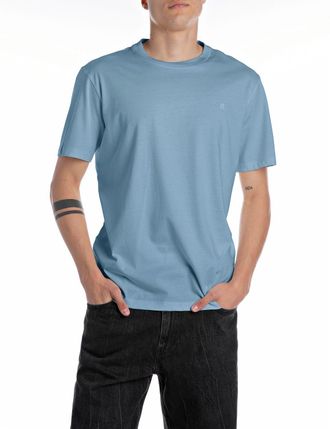 Replay T-Shirt REPLAY mit Logostickerei auf der Brust, Herren, Gr. M, grigio medio, Jersey, Obermaterial: 100% Baumwolle, unifarben, regular fit, Rundhals, S