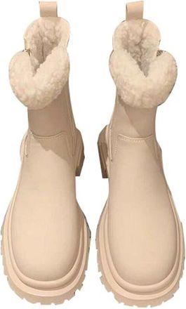 Generic Womens Winter Boots Ankle, Platform Boots for Women - Comfort Warm Shortboots Casual Round Toe Booties with Side Zipper Solid Color Thermal Shoes Fash