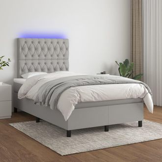 vidaXL Vidaxl - Cama Box Spring Con Colch&oacute;n Tela Y Led Gris Claro 120x200 Cm