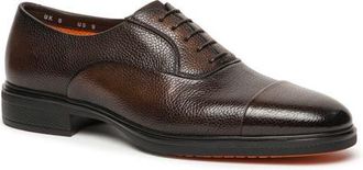 Santoni Pebbled Leather Cap Toe Oxford in Dark Brown at Nordstrom, Size 11.5