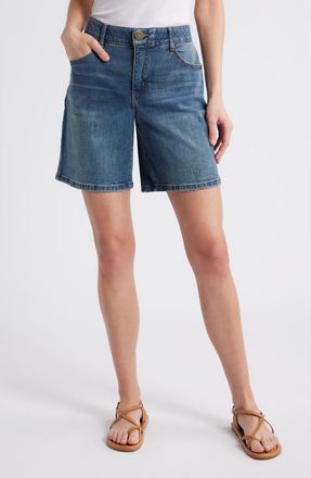 Wit & Wisdom High Waist Relaxed Denim Shorts in Mid Blue Artisanal at Nordstrom, Size 16