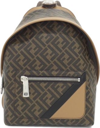 Fendi Sand Coated Canvas Leather Backpack (Pre-Owned)