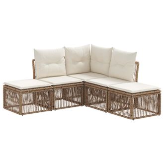 vidaXL Conjunto De Sof&aacute;s De Jard&iacute;n 5 Pcs Beige Rat&aacute;n Sint&eacute;tico Vidaxl