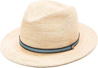 Borsalino grosgrain-ribbon straw hat - men - Straw - 55 - Neutrals