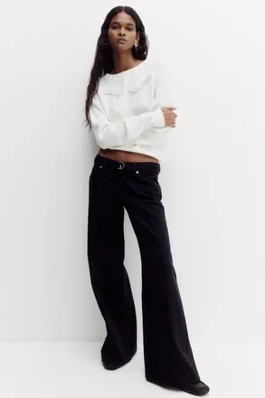 H&M Wide Ultra High Jeans in Black at Nordstrom, Size 14