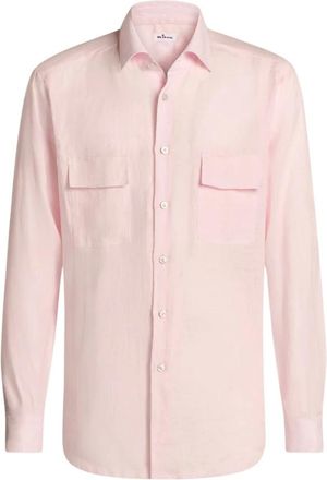 Kiton Linnen overhemd met opgestikte zakken - Heren - Casual Overhemden - Roze - 4XL - Linnen - Overhemden