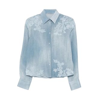 Ermanno Scervino Overhemden, Dames, Blauw, M, Shirt met borduursel