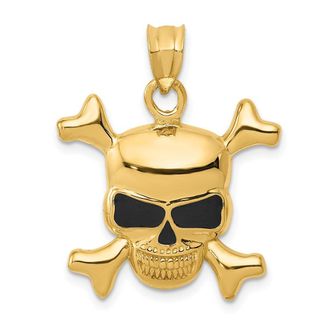 Diamond2Deal 14k Yellow Gold Enameled Skull Pendant