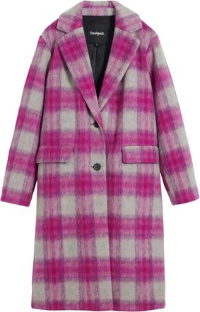 Desigual Roze Geruite Jas - Dames - Mantel - Roze - S - Wol - Jassen
