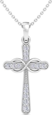 SuperJeweler ThyDiamond 0.15 Carat Diamond Cross Necklace With Filigree In Sterling Silver or Yellow Gold, 18 Inches