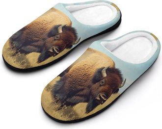 Generic Bison in The Great Plains Mens Slippers Memory Foam Winter Warm Sandals Slip On House Shoes Size 7-14