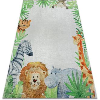 RugsX Tappeto lavabile BAMBINO 54090 Animali, Africa per bambini antiscivolo - bianca / verde multicolour 140x200 cm