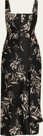 Lela Rose Metallic Floral Jacquard Sleeveless Maxi Dress