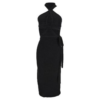 Cult Gaia Aziza Knitted Cutout Midi Dress in Black Cotton