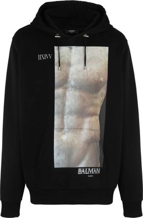Balmain Klieke hoodie met beeldhouwwerkprint - Heren - Hoodies - Zwart - M - Katoen - Hoodies & sweatvesten