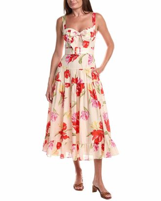 Hutch Klea Floral Midi Dress In Ivory/red