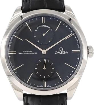 Omega Pre-owned De Ville Tr&eacute;sor Stainless Steel Watch - Heren - Vintage Horloges - Zwart - ONE Size - Leer - Vintage