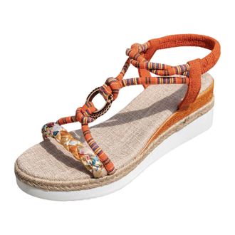 Generic Thick Soled Wedge Heeled Womens Shoes Fashionable Braided Straps Cute Sandals for Women Casual Bohemian Platform Sandals Wedge Sandal Dressy Summer (O
