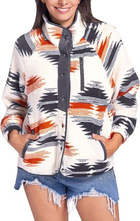 Generic Ladies Fleece Jackets Full Zip Womens Jacket Lightweight Warm Vintage Aztec Print Snap Button Down Casual Long Sleeve Shacket Coats Shirt with Pockets