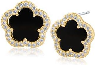 Kenneth Jay Lane Pav&eacute; CZ Clover Stud Earrings in Black/Clear/Gold at Nordstrom Rack