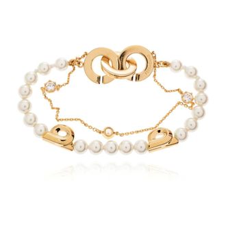 Ferragamo Bracelets, female, Yellow, Size: ONE SIZE Pearl Gancini Double Strand Bracelet
