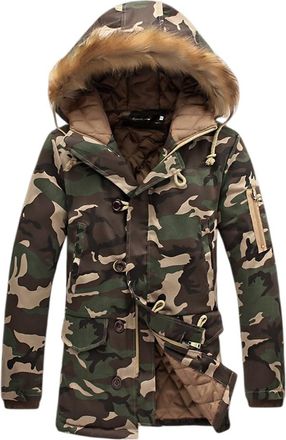 Generic Men Winter Thick Warm Camouflage Parka Long Thermal Jackets and Coats with faux fur Hood (Green,XXL)