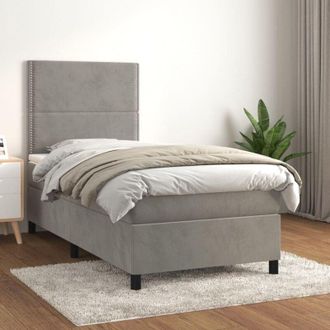 vidaXL Vidaxl - Cama Box Spring Con Colch&oacute;n Terciopelo Gris Claro 100x200 Cm