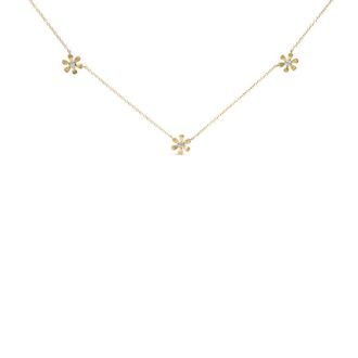 House of Brilliance 10K Yellow Gold 1/8 Cttw Diamond Floral Station Chain Necklace (I-J Color, I1-I2 Clarity)
