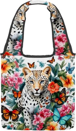 Generic Aesthetic Butterflies Tiger Reversible Canvas Shoulder Tote - Double-Sided Print, 12oz Cotton, 27cm Drop, Fold-Flat Bag for Travel, Shopping, Street O