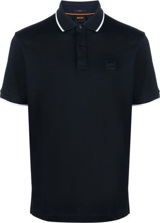 BOSS logo-embossed piqué polo shirt - men - Cotton made in Africa (CmiA)/Elastane - M - Blue