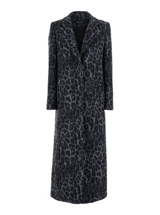 Federica Tosi Grey Coat With All-over Animal Print In Wool Woman