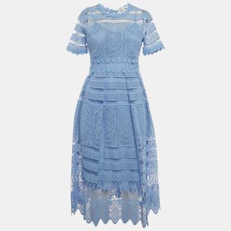 Maje Blue Roseray Lace Zip Up Midi Dress
