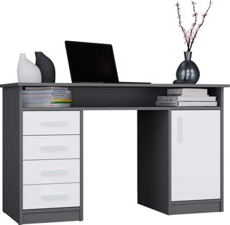 Topeshop Ada - Escritorio - 4 Cajones Con Armario Y Estantes - 125x55x75 Cm - Blanco / Antracita