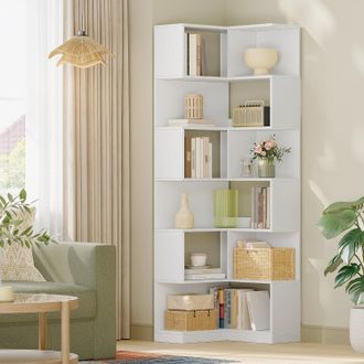 OEM Libreria, Scaffale Angolare A 7 Ripiani, Per Soggiorno, Camera Da Letto, Ufficio, Bianco