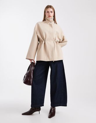 Asos Blazer color cammello con coulisse in vita e scollo a imbuto-Verde