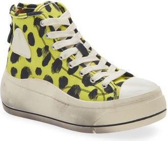 R13 Kurt Cheetah Print High Top Platform Sneaker in Yellow Cheetah Print at Nordstrom, Size 10