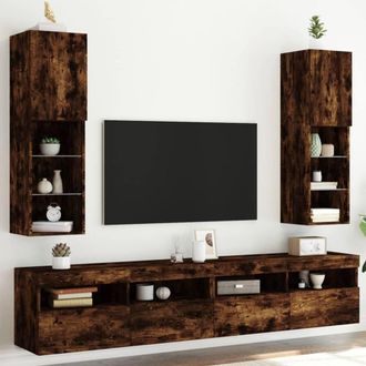 Berkfield Home TV Cabinets with LED Lights 2 pcs Smoked Oak 30.5x30x102 cm in Brown