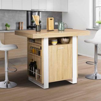IDMarket Phoenix 110 Cm Madera Y Blanco Isla Central Con Unidades De Almacenamiento